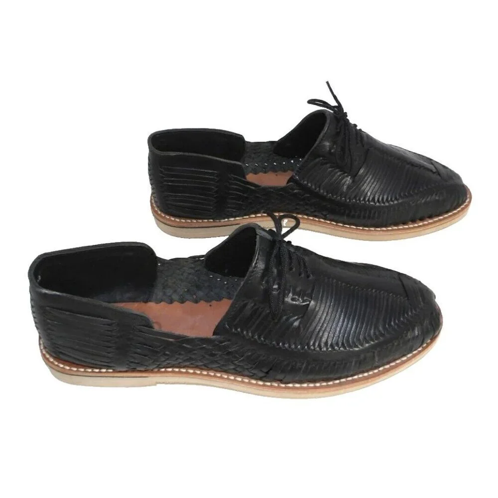 LUCILO black leather huaraches lace up loafers women's size 10 NEW, NO TAGS